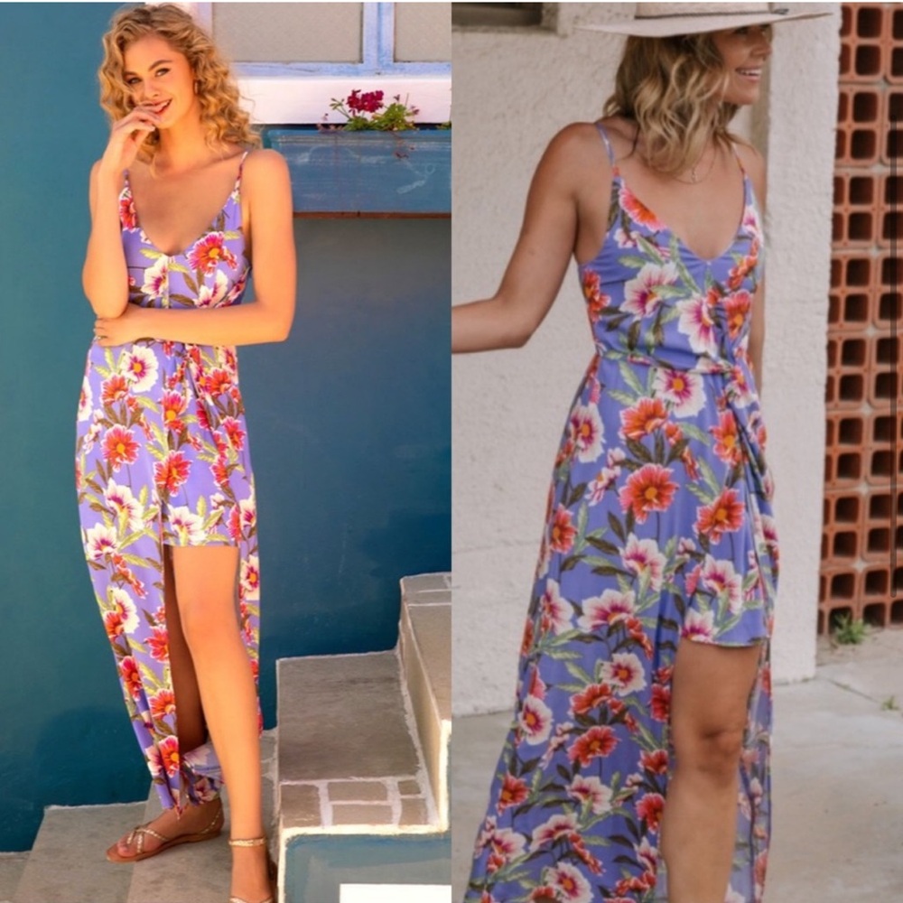 L*space riptide high low slip knot maxi dress lost in Ibiza purple floral print - Picture 2 of 13